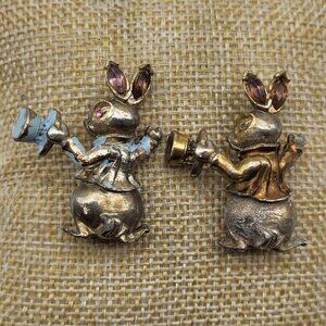 Old Vintage Easter Bunny Rabbit Top Hat & coat lot of 2 Brooch pin